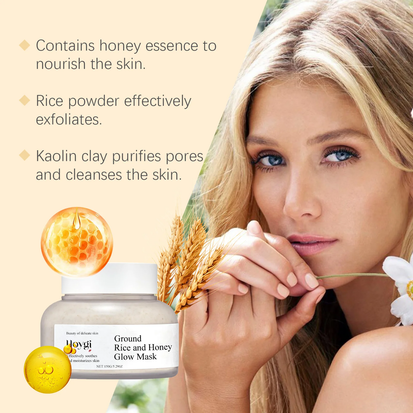 Honey Mask Blackhead Remover Shrink Pores Purified Skin Brightening Oil Control Rice Mud Mask for Face Skin Care Products