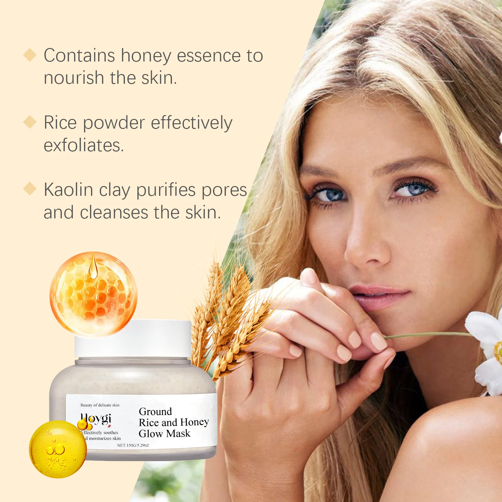 Honey Mask Blackhead Remover Shrink Pores Purified Skin Brightening Oil Control Rice Mud Mask for Face Skin Care Products